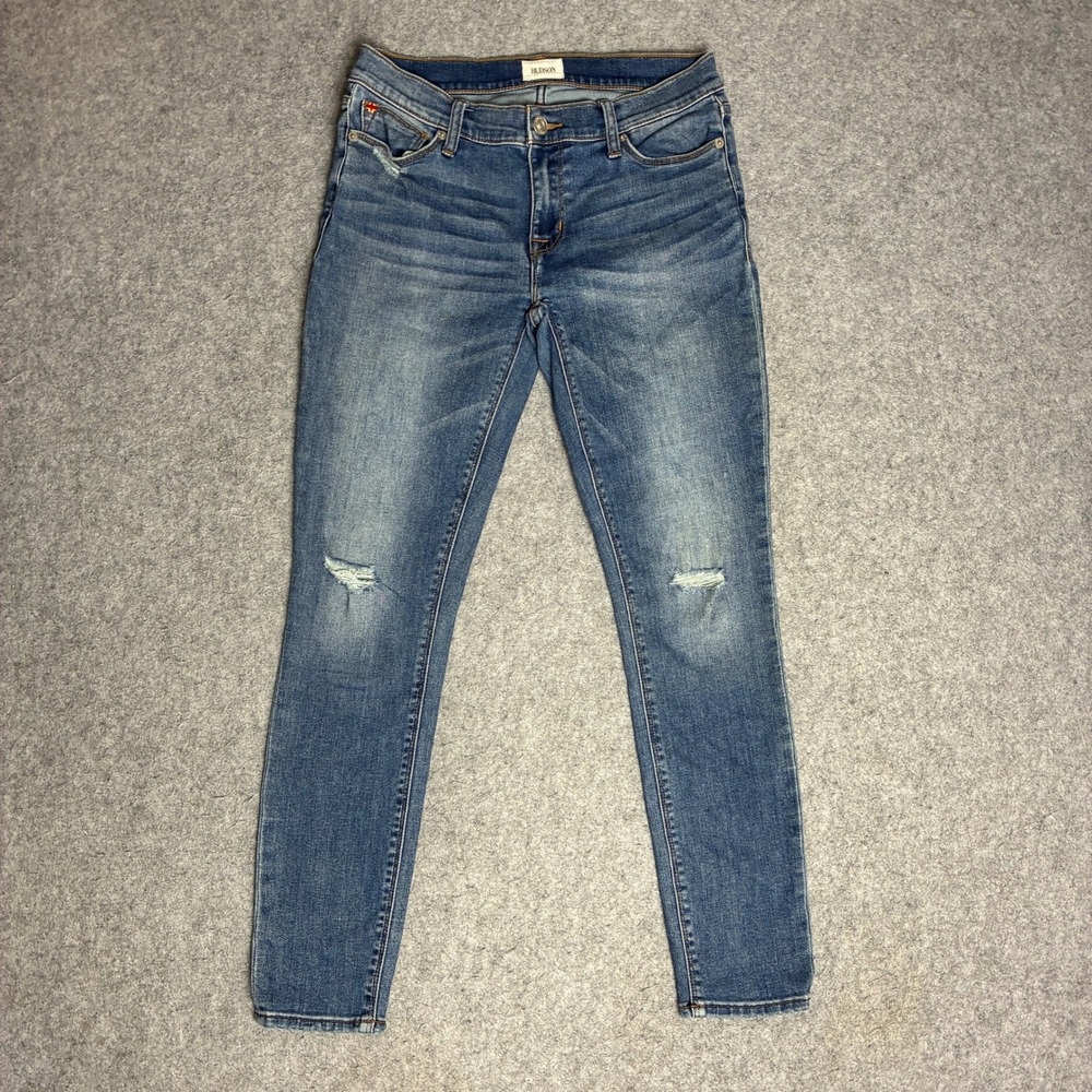 Hudson Krista Super Skinny Jeans Women 29x27 Blue Excellent Distressed Mid Rise